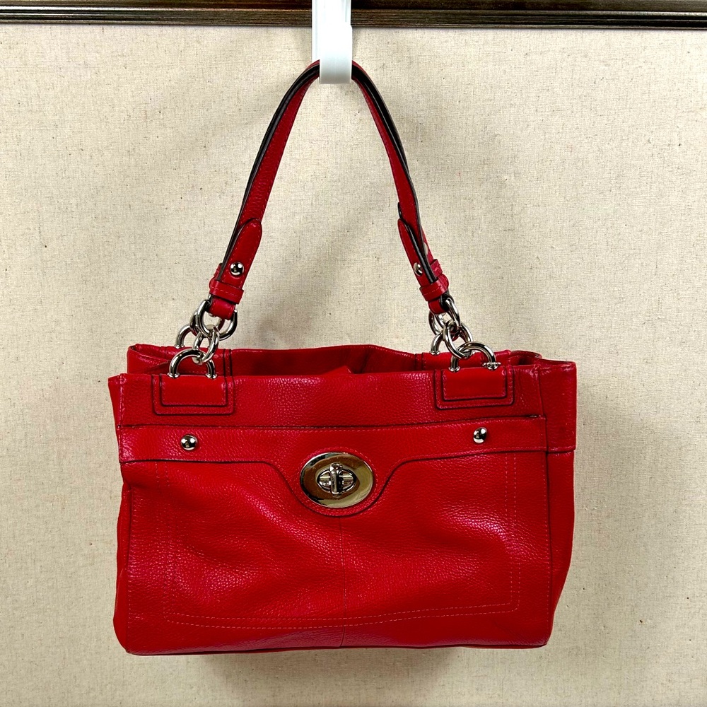 Coach Penelope Red Pebble Leather Shoulder Bag